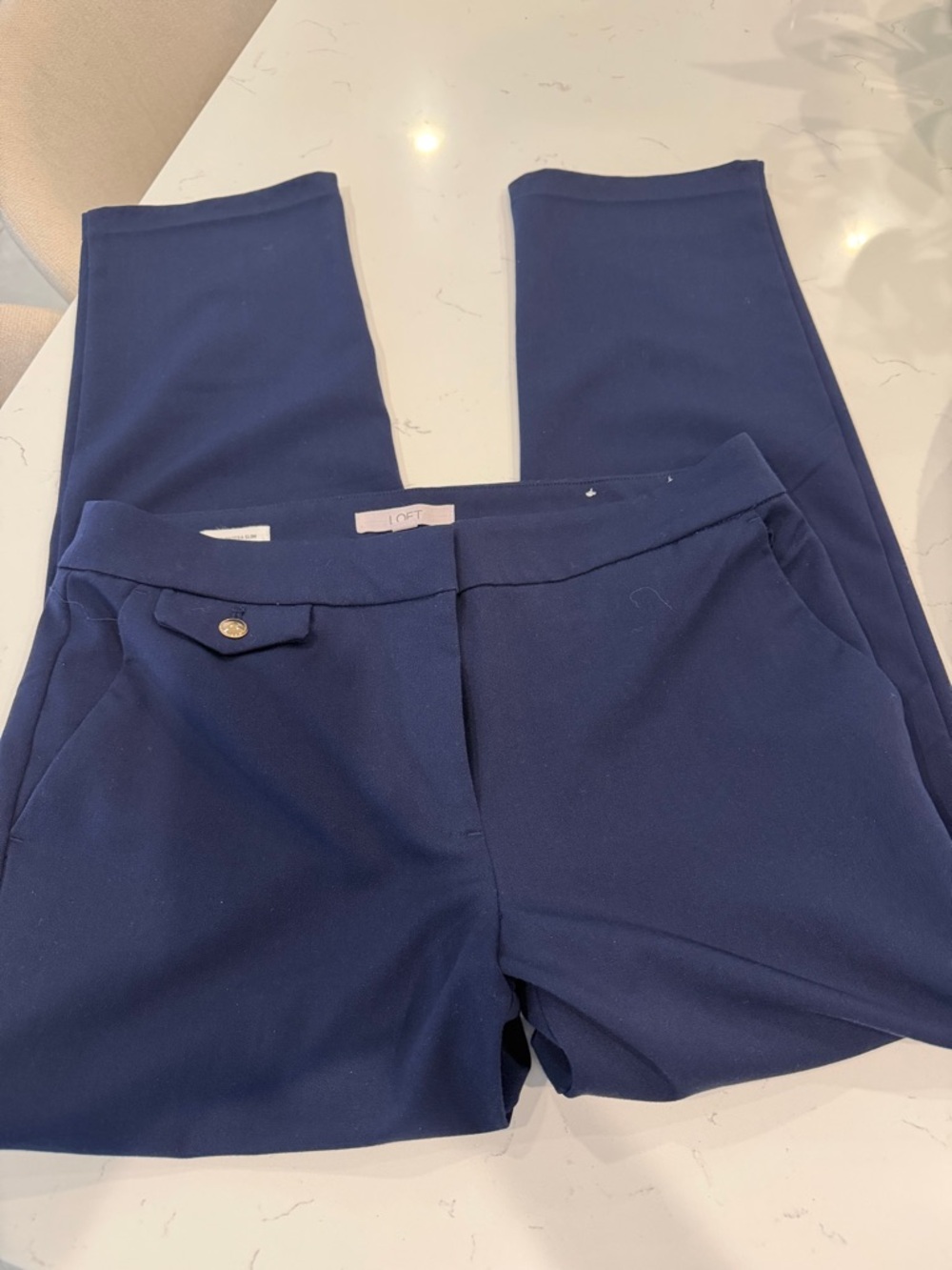 LOFT Navy Riviera Slim Ponte Trousers